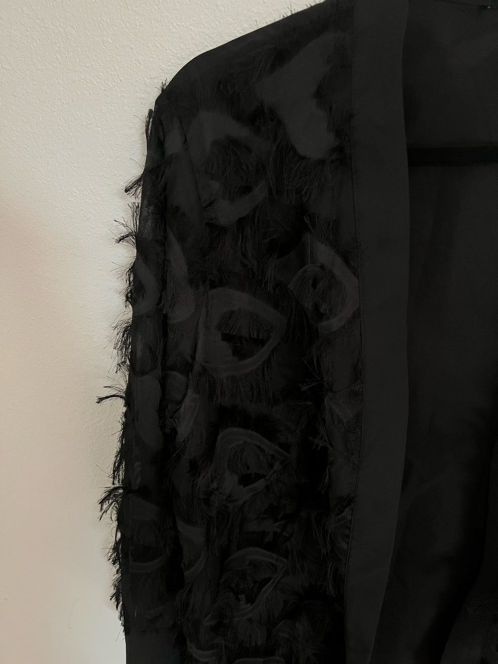 Black Sheer Feathered Duster Robe | Gothic Textured Kimono - Picture 2 of 6